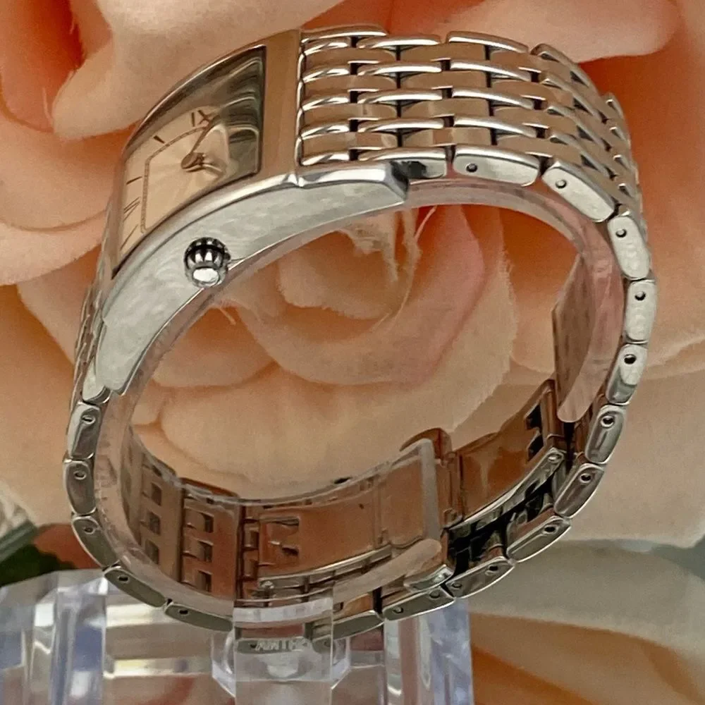 BCBGMaxAzria Stainless Steel Tank Style Dress Watch Roman Numerals